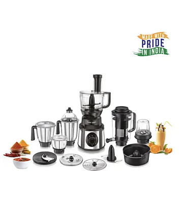 Prestige Endura Pro 1000W Mixer Grinder with 6 Jars & 6 accessories for food processing| Ball bearing motor for efficient performance|5 years warranty on Motor & 2 years on product (Black)